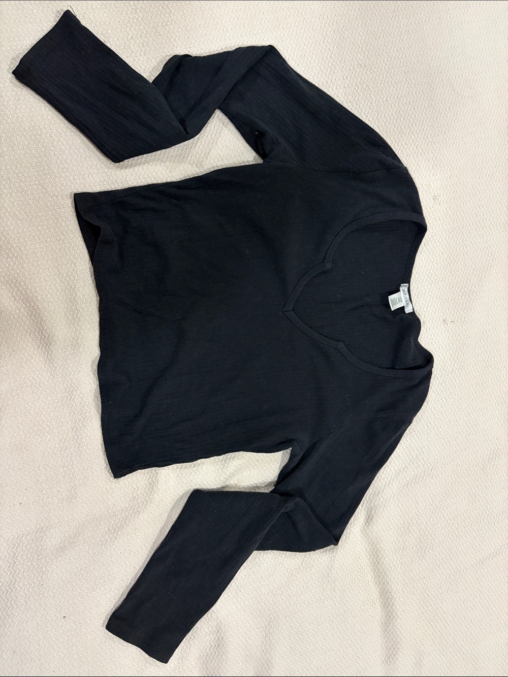 Bozzolo Black Ribbed V-Neck Long Sleeve Top